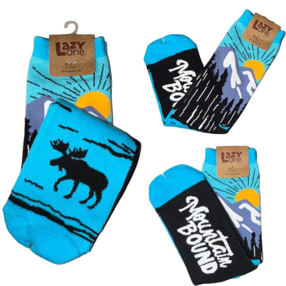 NWT Lazy One MOUNTAIN BOUND Crew Sock Unisex Women's 5-10 | Mens 4-8 blue/black - Picture 3 of 16
